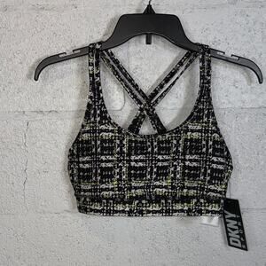 DKNY Sport Women's Strappy Keyhole-Back Sports Bra - Zest Boucle Plaid XS